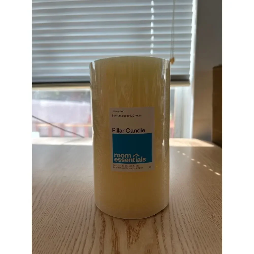 New Room Essentials Fragrance Free Pillar Candle Cream size 7